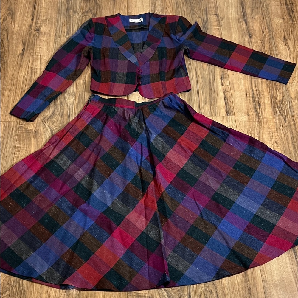 Vintage That’s Me Plaid Two-Piece Skirt and Cropped Blazer Set Sz 7/8 Made USA
